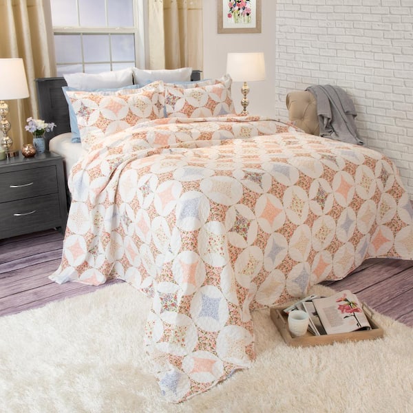 Lavish Home Charlotte Orange Geometric Queen Quilt