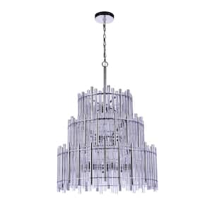 Reveal 13 Light Chrome Finish Chandelier with Clear Acrylic Rods/Shades for Kitchen Dining Foyer, No Bulbs Included