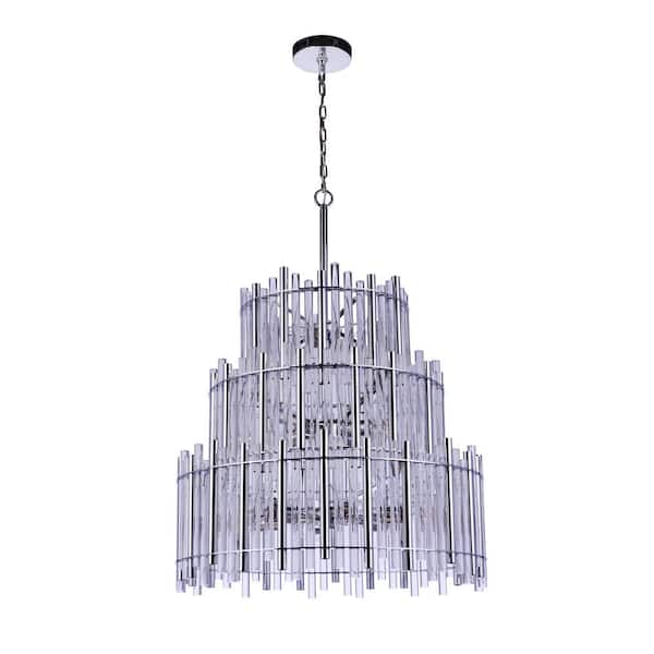 Reveal 13 Light Chrome Finish Chandelier with Clear Acrylic Rods/Shades for Kitchen Dining Foyer, No Bulbs Included