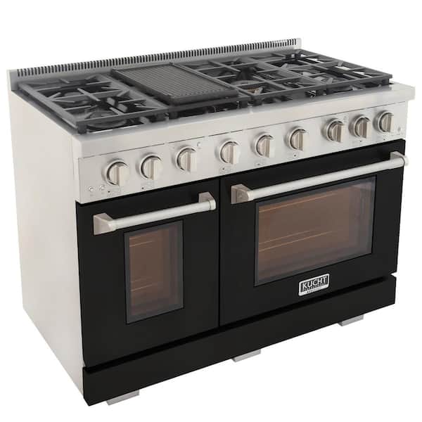 Professional 48 in. 6.7 cu. ft. Double Oven Gas Range 7 Burners Freestanding Natural Gas Range in Black