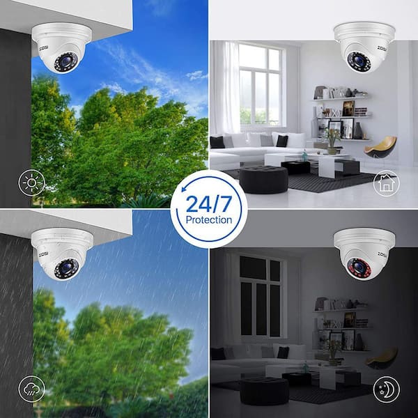 ZOSI White Wired 1080p Indoor Dome TVI Security Camera Compatible