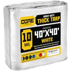 40 ft. x 40 ft. White 10 Mil Heavy Duty Polyethylene Tarp, Waterproof, UV Resistant, Rip and Tear Proof