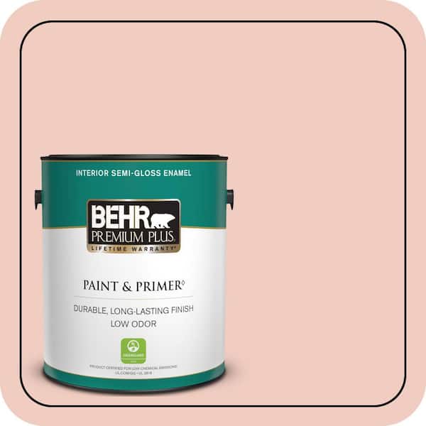 BEHR PREMIUM PLUS 1 gal. #200E-2 Salmon Tint Semi-Gloss Enamel Low Odor Interior Paint & Primer