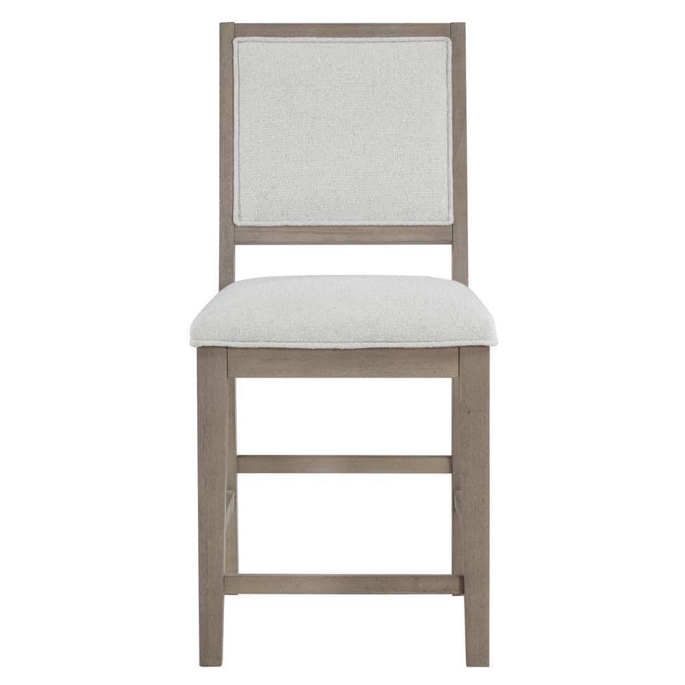 Greige Wood Upholstered Counter Bench with Eggshell Seat