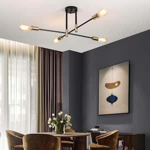 27.5 in. 4-Light Black and Brass Sputnik Semi- Flush Mount Ceiling Light with No Bulbs Included
