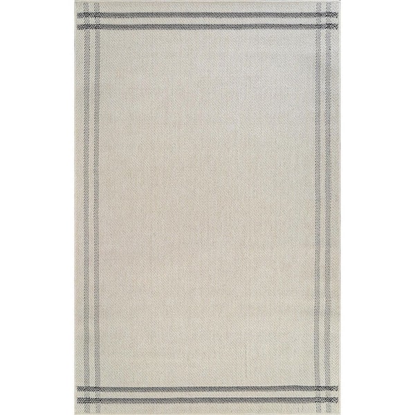 Haven 9 ft. x 12 ft. Bone Border Striped Washable Easy Jute Modern Indoor Outdoor Area Rug