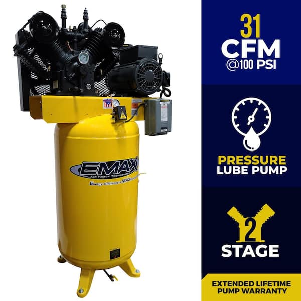 EMAX Industrial Series 80 Gal. 7.5 HP 1-Phase Electric Air Compressor with pressure lubricated pump