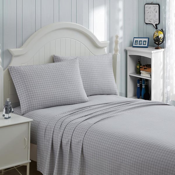 kute kids 4-Piece Checkered Gray Microfiber Full Sheet Set