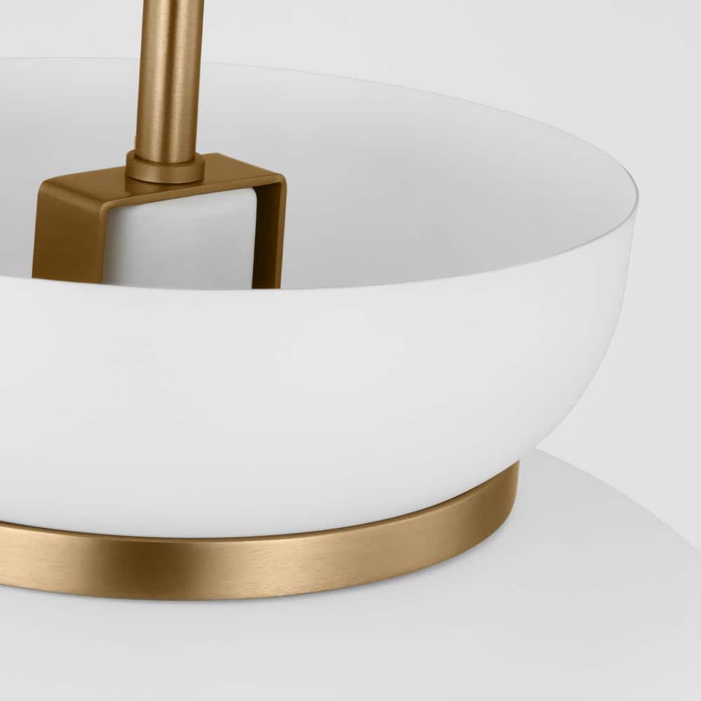 Matte White and Brass 1-Light Pendant with Glass Shade