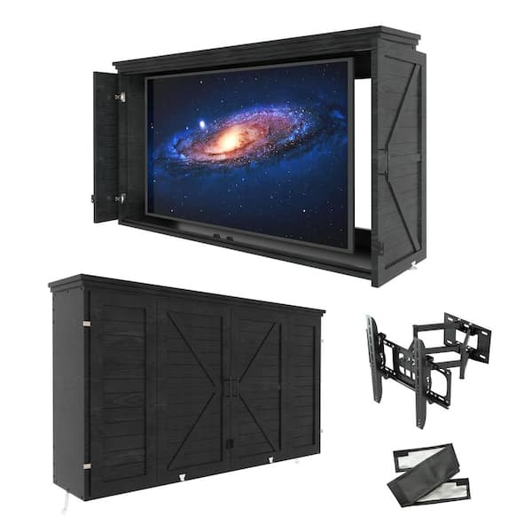 VEIKOUS Wood 55 in. Outdoor Patio TV Hard Furniture Cover Enclosure Cabinet with Wall Mount Bracket