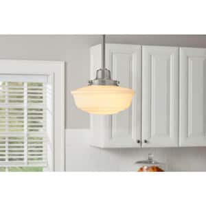 Belvedere Park 1-Light Brushed Nickel Pendant Hanging Light with Frosted Opal Glass Shade, Farmhouse Kitchen Lighting