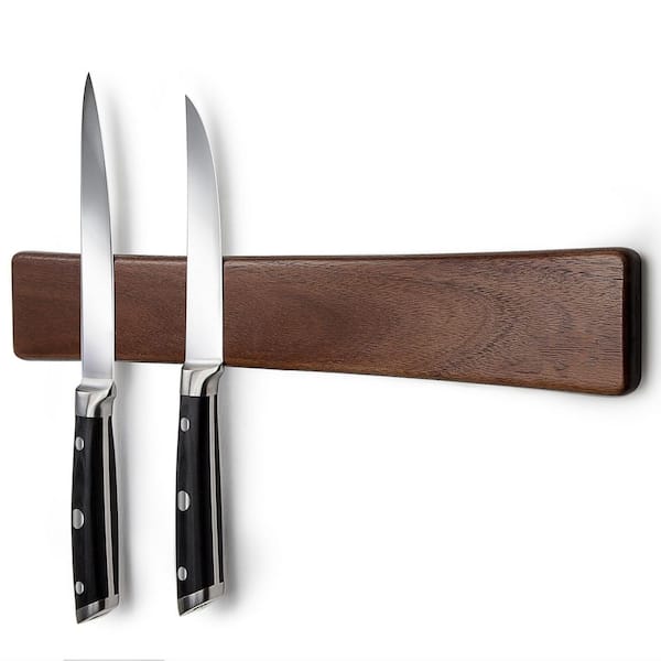 6-Knife Magnetic Knife Holder for Wall, 16 in. Acacia Wood Knife Magnetic Strip Use as Knife Bar, Knife Holder