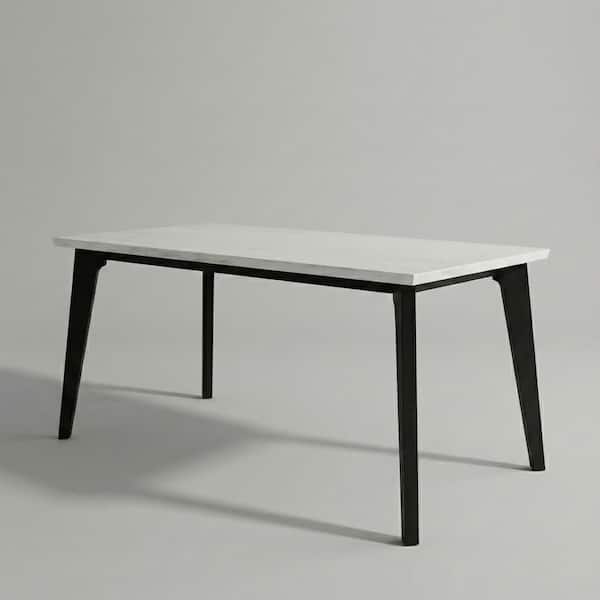Mendy Modern White Rectangle Marble Top 70 in. 4 Leg Dining Table Seats-6