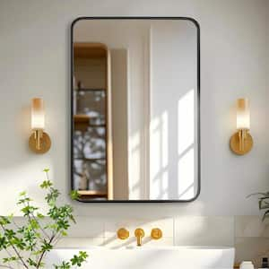 Black 22 in. W x 30 in. H Modern Vanity Rectangle Metal Framed Large Wall Mirror, Horizontally or Vertically Hanging