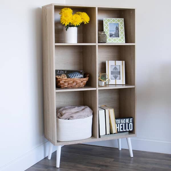 Composite Wood 6 Shelf Accent Bookcase, Nordic Oak Mini Bookcase