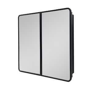 32 in. W x 32 in. H Rectangular Black Metal Wall Mount or Recessed Medicine Cabinet with Mirror in Bathroom