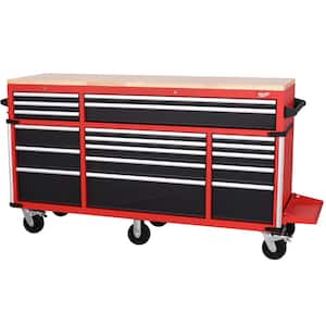 High Capacity 72 in. W 18-Drawer Mobile Workbench with Solid Wood Top
