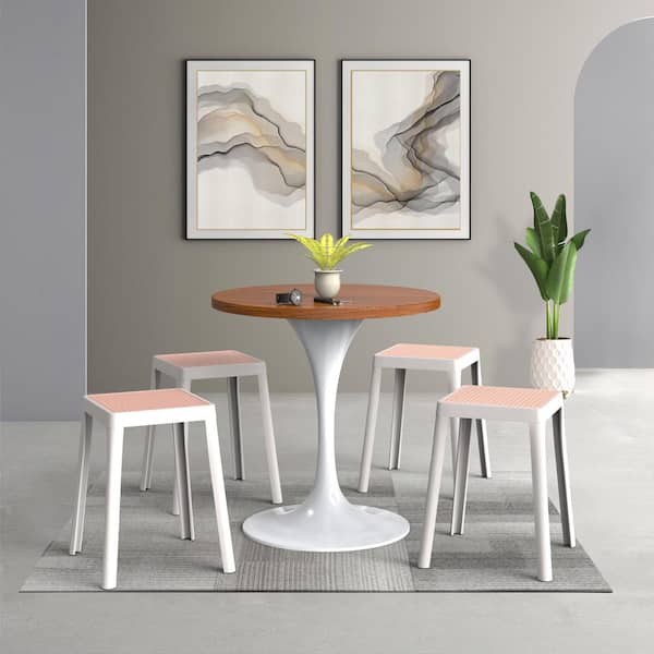 Tresse 18 in. White Backless Square Plastic Dining Stool with Plastic Seat