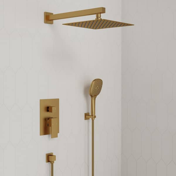 Rainspire 10 in. 2-Spray Wall Mount Dual and Multi-Function Hand Shower 1.8 GPM in Brushed Gold (Valve Included)