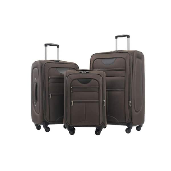 3-Piece Softside Travel Luggage Set with TSA Lock, Spinner Wheels, Easy Access Pockets and Premium 610D Fabric, Brown