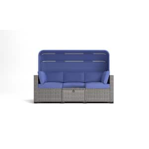 6-Pieces Patio Furniture Sets Gray Wicker Outdoor Sectional Set with Blue Cushions