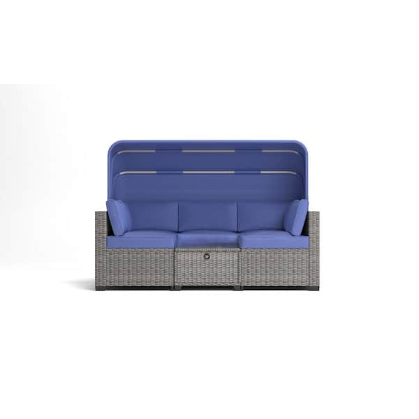 cenadinz 6-Pieces Patio Furniture Sets Gray Wicker Outdoor Sectional Set with Blue Cushions