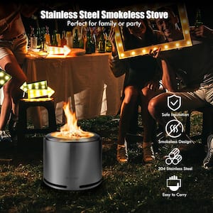 18.5 in. Smokeless Fire Pit 304 Stainless Steel Stove Bonfire with Waterproof Cover