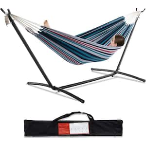 9 ft. 2-Person Heavy Duty Double Hammock with Space Saving Steel Stand, 450 lbs. Capacity and Carrying Bag in Denim