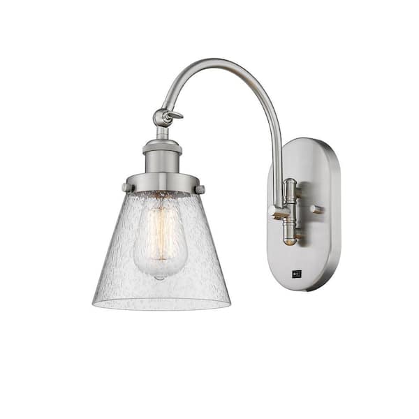 Cone 1-Light Brushed Satin Nickel, Seedy Wall Sconce with Clear Glass Shade