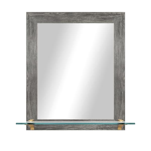 Unbranded 21.5 in. W x 25.5 in. H Rectangle Grey Vertical Framed Mirror with Tempered Glass Shelf/Bronze Bracket