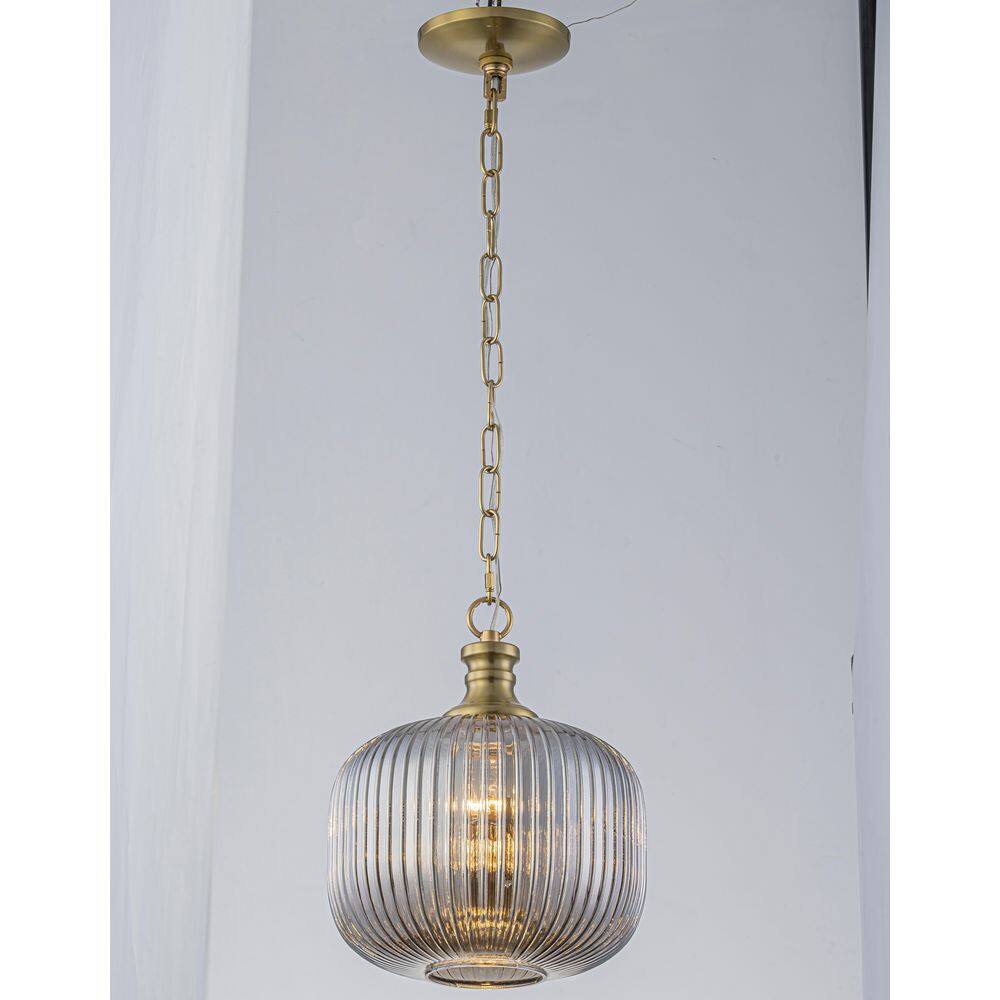 9.84 in. 1-Light Modern Luxury Gold Drum Pendant Light Fixture with Ribbed Glass Shade for Kitchen and Bedroom price history on PriceWatchPro