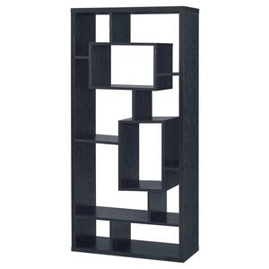 Asymmetrical Cube 67 in. Black Wood 10-shelf Standard Bookcase with Cubes