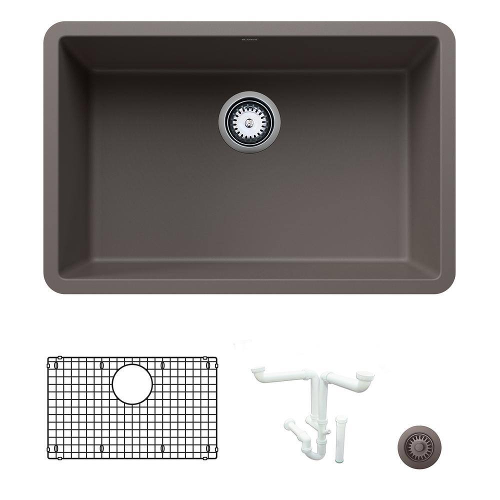 Precis 26.81 in. Undermount Single Bowl Volcano Gray Granite Composite Kitc