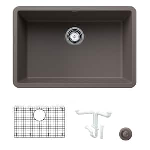 Precis 26.81 in. Undermount Single Bowl Volcano Gray Granite Composite Kitchen Sink Kit with Accessories