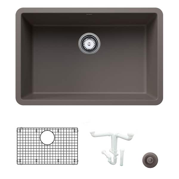Blanco Precis 26.81 in. Undermount Single Bowl Volcano Gray Granite Composite Kitchen Sink Kit with Accessories