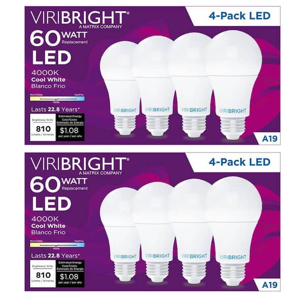60-Watt Equivalent A19 E26 Title 20 Compliant Dimmable General Purpose LED Light Bulb 4000K ENERGY STAR (8-Pack)