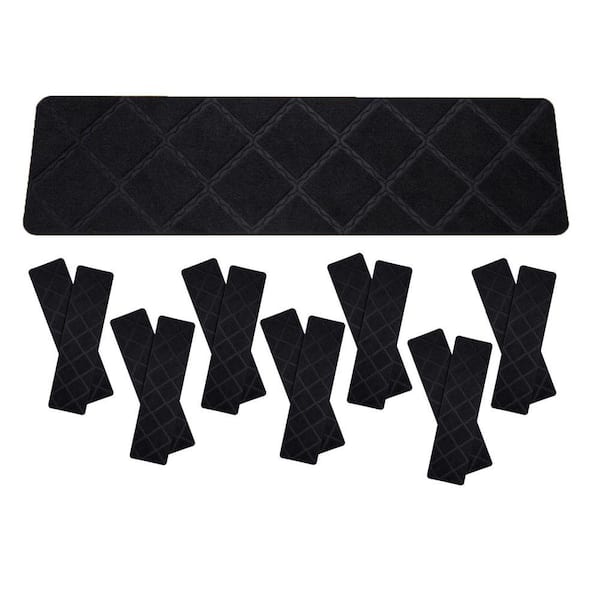 Gray 8 in. x 30 in. Polyester Stair Tread Cover Set of 15 Non-Slip Indoor Carpet Mats for Wooden Steps