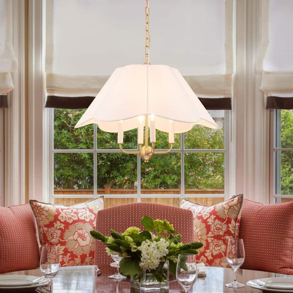 ZYZWMB 23 in. 4-Light Brushed Gold Pendant Light with White Fabric