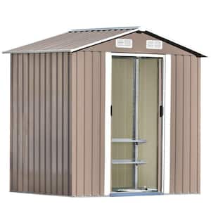 Brown 4 ft. W x 6 ft. D Metal Garden Shed Patio Storage Shed with Adjustable Shelf and Tool Cabinet (23.4 sq. ft.)
