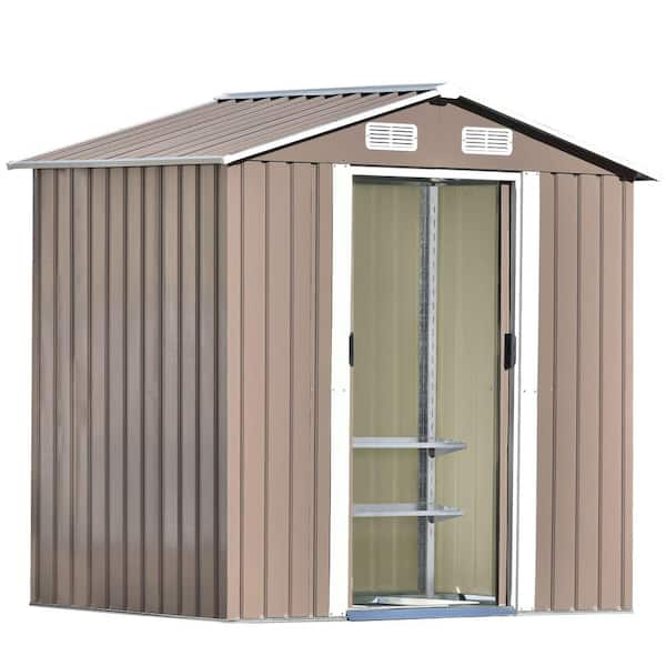 Clihome Brown 4 ft. W x 6 ft. D Metal Garden Shed Patio Storage Shed with Adjustable Shelf and Tool Cabinet (23.4 sq. ft.)