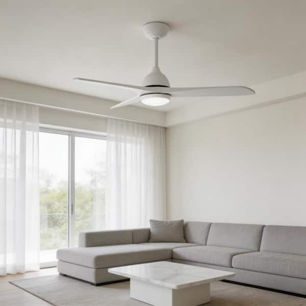 44 in. Indoor Modern White Downrod Rustic Wood Ceiling Fan with Integrated LED and Remote Control Dimmable Fandelier