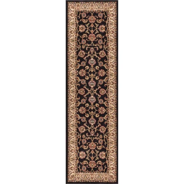 Barclay Sarouk Black 3 ft. x 10 ft. Traditional Floral Runner Rug