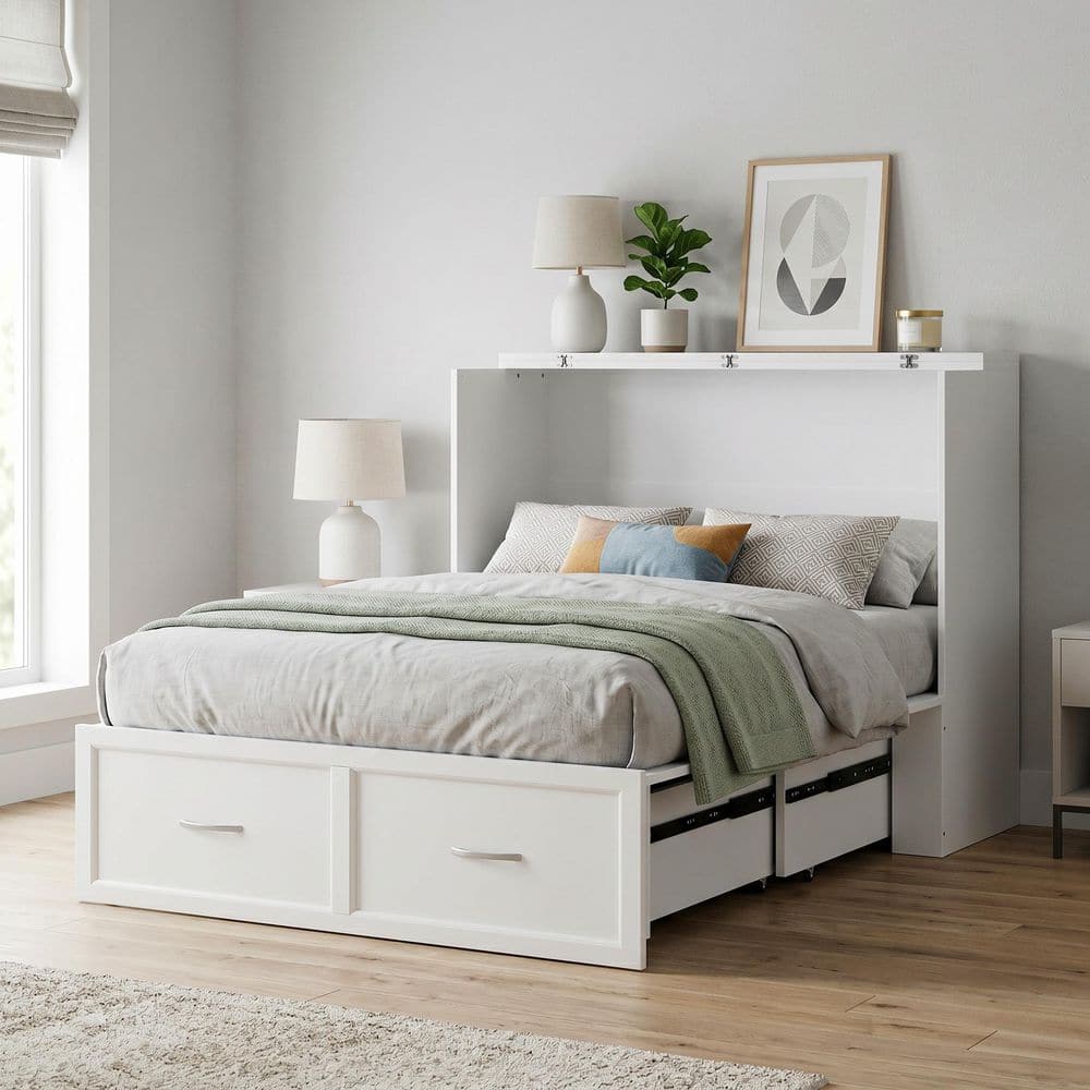 FUFU&GAGA White Wood Frame Twin Size Bed Murphy Beds Chest of