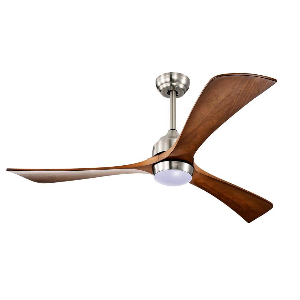 52 in. Smart Indoor Stain Nickel Flush Mount Standard Ceiling Fan with Integrated LED, Remote and Brown Wood Blades price history on PriceWatchPro