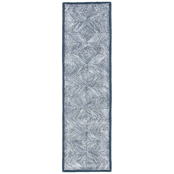 Soho 2 ft. x 8 ft. Dark Gray/Ivory Border Diamonds Runner Rug