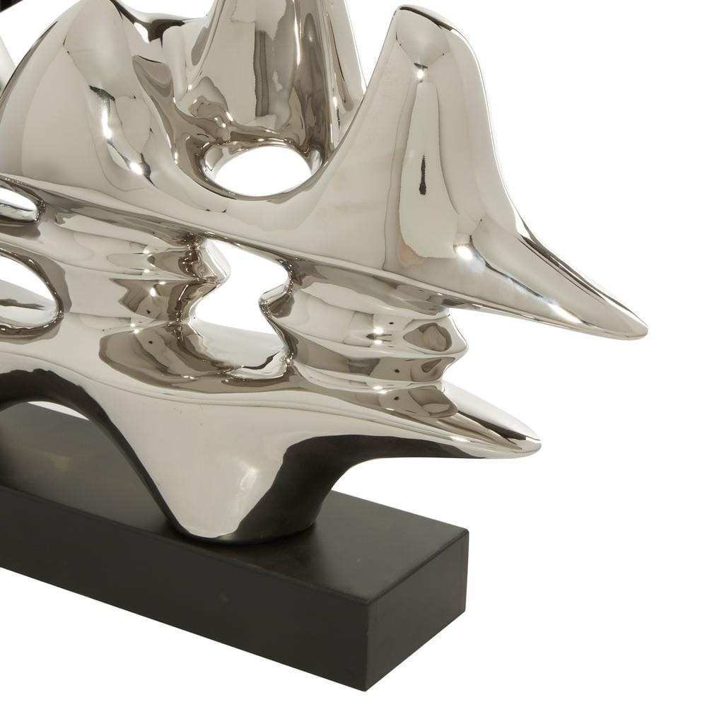 Silver Porcelain Abstract Sculpture with Dark Wood Base