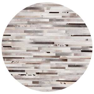 Studio Leather Gray Ivory 6 ft. x 6 ft. Striped Abstract Round Area Rug