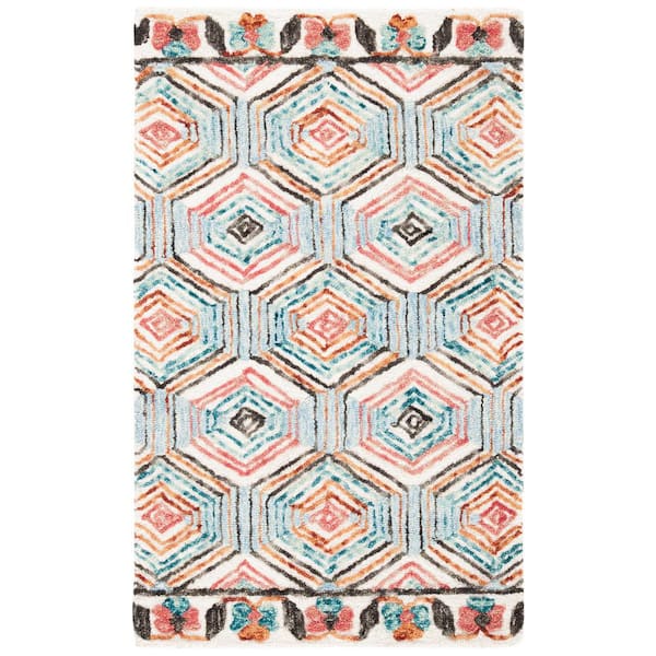 SAFAVIEH Trace Ivory/Light Blue Doormat 3 ft. x 5 ft. Trellis Area Rug