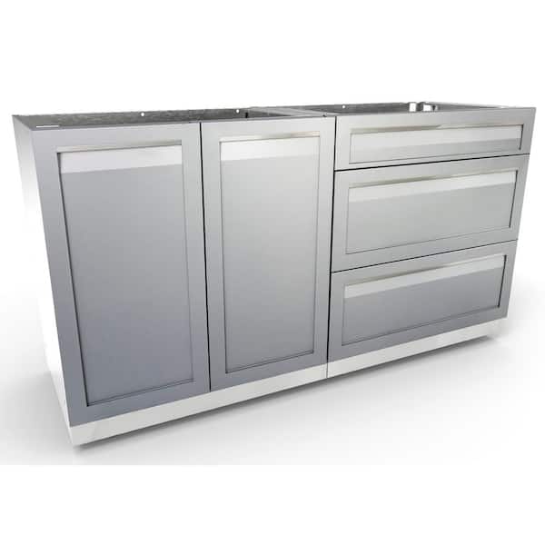 4 Life Outdoor Stainless Steel 2-Piece 64x35x22.5 in. Outdoor Kitchen Cabinet Set with Powder Coated Doors in Gray