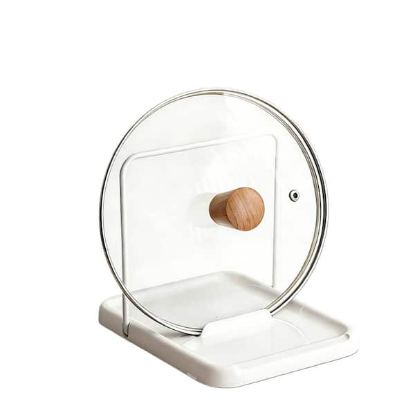 Pot Lid and Spoon Rest Holder with Foldable and Nonslip for Kitchen Counter and Drawer Organizer, White (1-Pack)